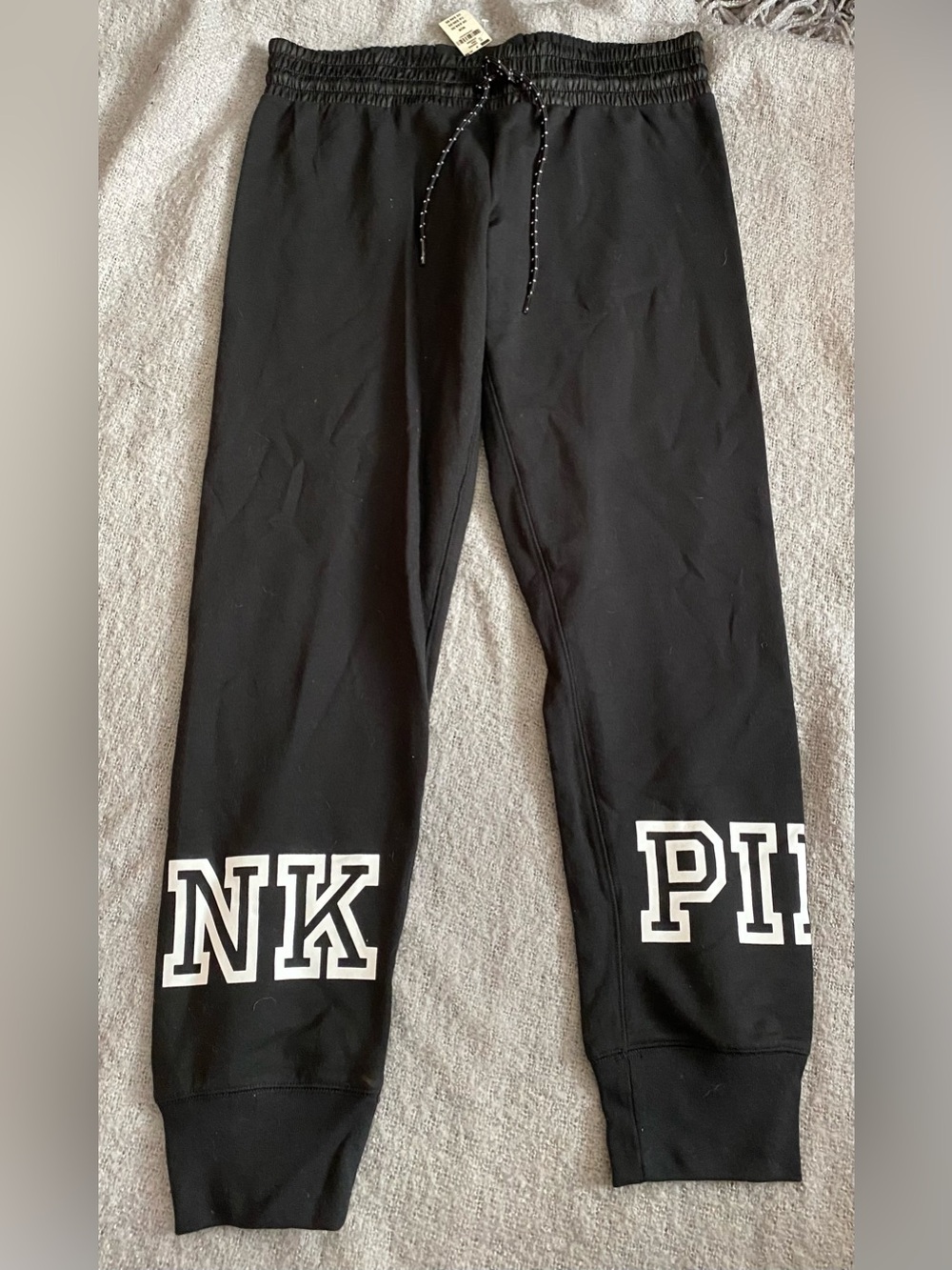 PINK Victoria's Secret Black Joggers with White Logo Panels